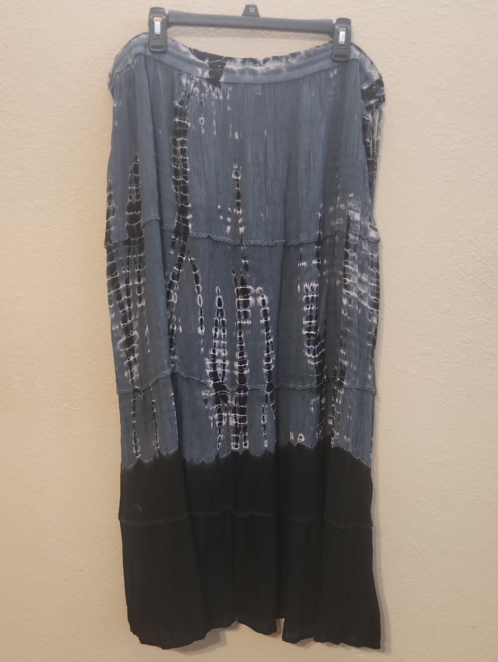 Tie-Dye Tiered Maxi Skirt in Blue and Black